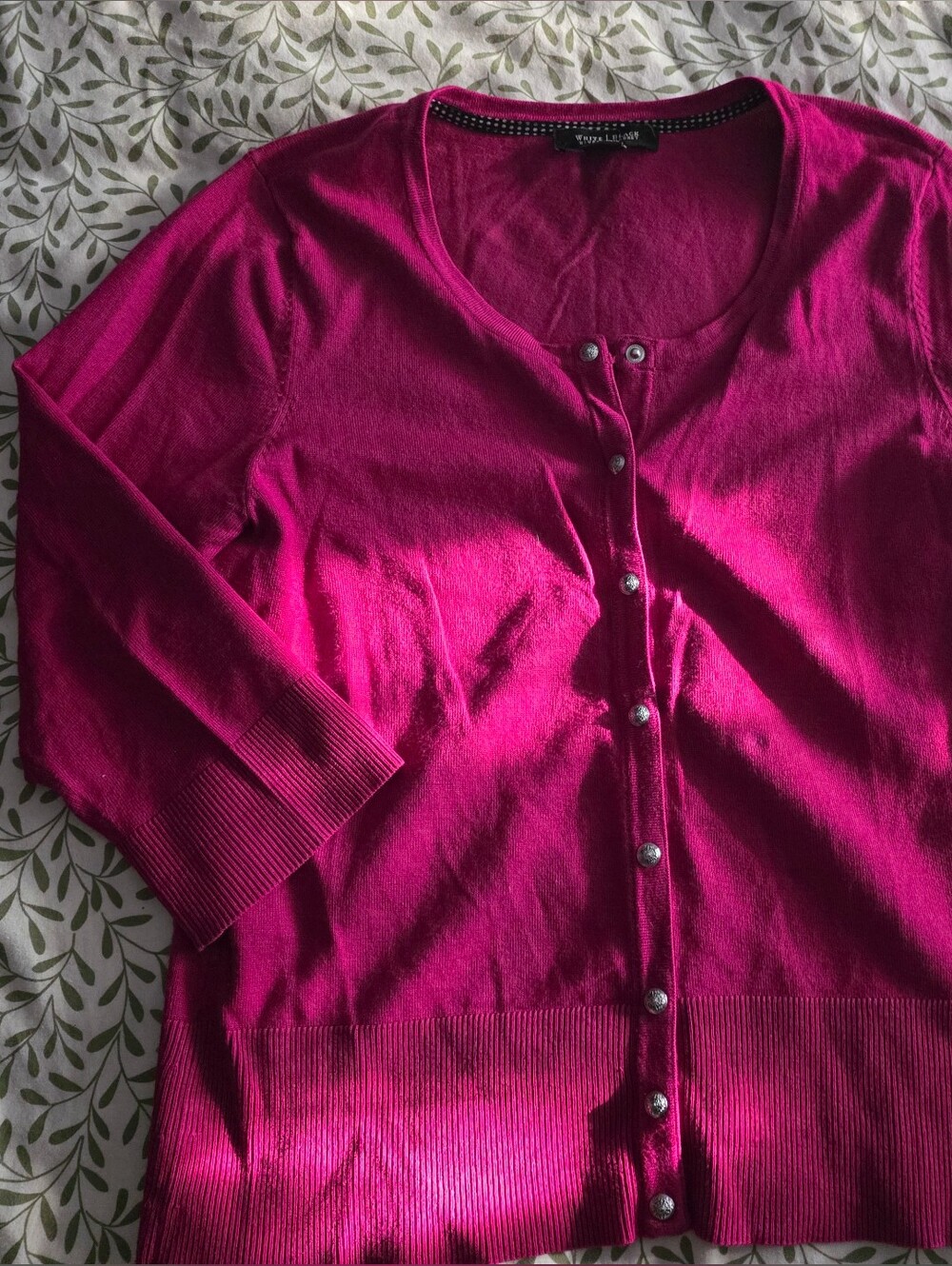 White House Black Market Fuchsia Button-Front Crewneck Cardigan